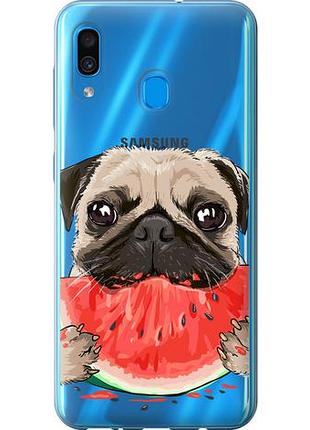 Чехол на samsung galaxy a30 2019 a305f мопс и арбуз из пластика fch_0011633