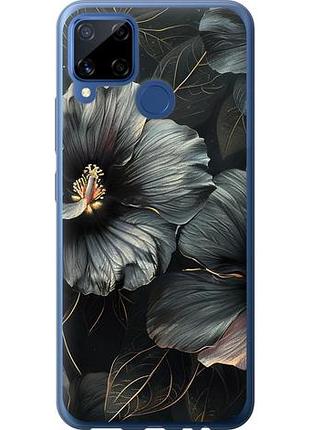 Чехол на realme c15 черные цветы из силикона fch_0154508