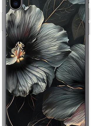 Чехол на iphone xs max черные цветы из силикона fch_0154592