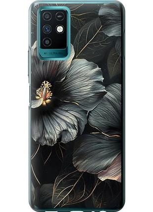 Чехол на infinix note 10 черные цветы из силикона fch_0154489
