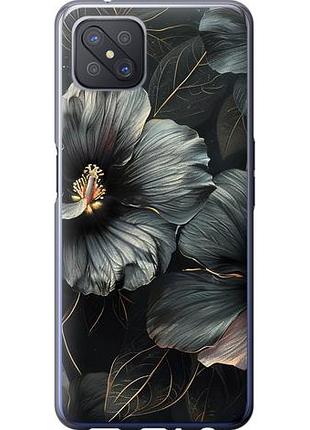 Чехол на oppo a92s черные цветы из силикона fch_0154532