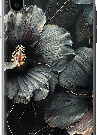 Чехол на iphone xs черные цветы из силикона fch_0154573
