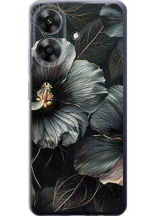 Чехол на realme note 60 черные цветы из силикона fch_0154552