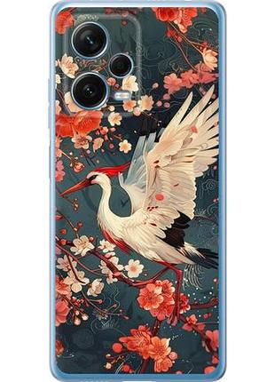 Чехол на xiaomi redmi note 12 pro+ 5g сакура и аист из силикона fch_0154649