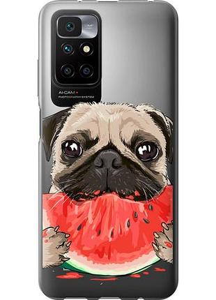 Чехол на xiaomi redmi 10 мопс и арбуз из силикона fch_0011616