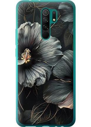 Чехол на xiaomi redmi 9 черные цветы из силикона fch_0154478