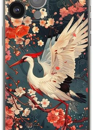 Чехол на iphone 13 pro max сакура и аист из силикона fch_0154643