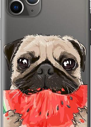Чехол на iphone 11 pro max мопс и арбуз из силикона fch_0142776