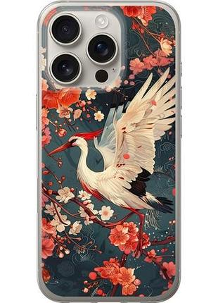 Чехол на iphone 16 pro сакура и аист из силикона fch_0145701