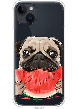 Чехол на iphone 14 plus мопс и арбуз из силикона fch_0154767