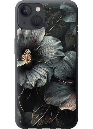 Чехол на iphone 13 черные цветы из силикона fch_0142970