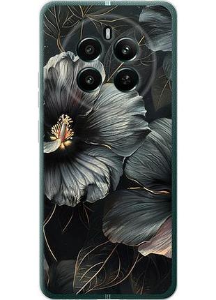 Чехол на realme 12+ черные цветы из силикона fch_0154538