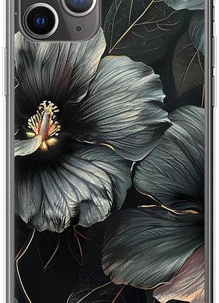 Чехол на iphone 11 pro черные цветы из силикона fch_0154601