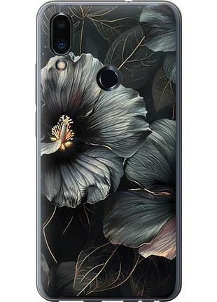 Чехол на meizu note 9 черные цветы из пластика fch_0154496