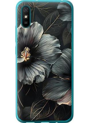 Чехол на xiaomi redmi 9a черные цветы из силикона fch_0154477
