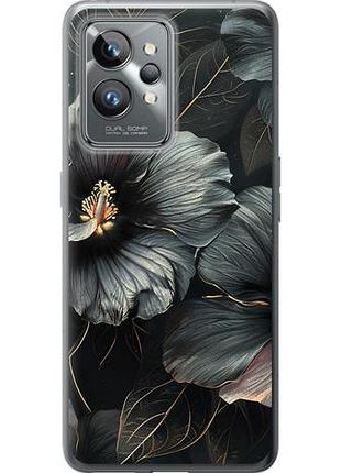 Чехол на realme gt2 pro черные цветы из силикона fch_0154566