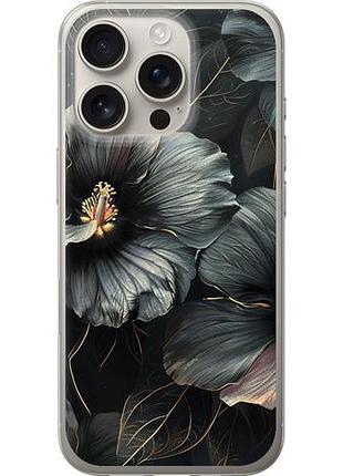 Чехол на iphone 16 pro черные цветы из силикона fch_0142976