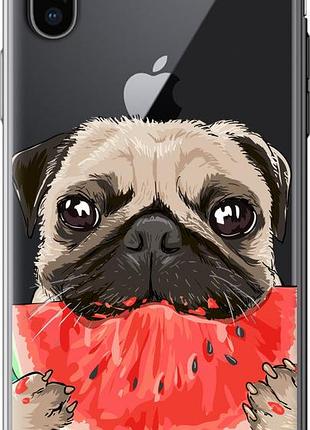 Чехол на iphone xs мопс и арбуз из пластика fch_0154825