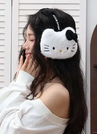 Теплі хутряні навушники hello kitty