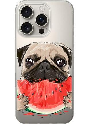 Чехол на iphone 16 pro мопс и арбуз из силикона fch_0142779