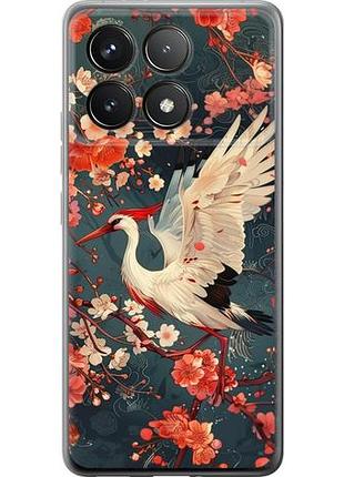 Чехол на xiaomi poco f6 pro сакура и аист из силикона fch_0154724