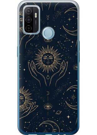 Чехол на oppo a53 celestial harmony: sun & moon gold mystic pattern из силикона fch_0155256