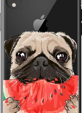 Чехол на iphone xr мопс и арбуз из пластика fch_0154827