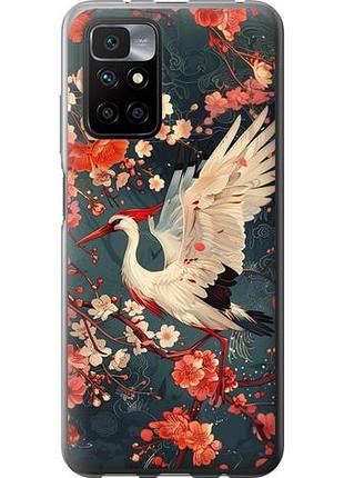 Чехол на xiaomi redmi 10 сакура и аист из силикона fch_0139820