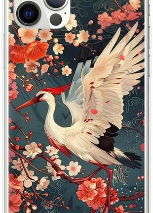 Чехол на iphone 12 pro сакура и аист из силикона fch_0154718
