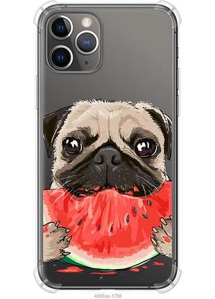 Чехол на iphone 11 pro мопс и арбуз из силикона fch_0154854