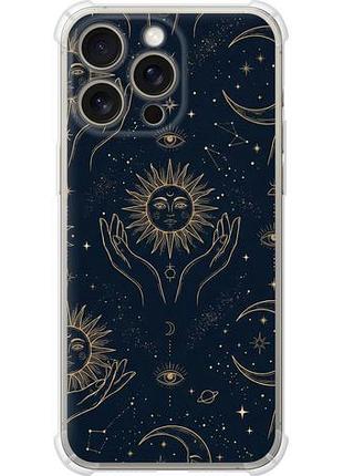 Чехол на iphone 15 pro max celestial harmony: sun & moon gold mystic pattern из силикона fch_0155340