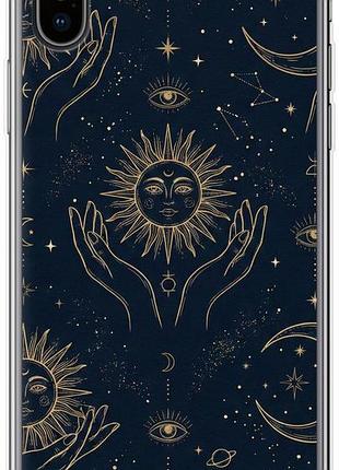 Чехол на iphone x celestial harmony: sun & moon gold mystic pattern из силикона fch_0155330