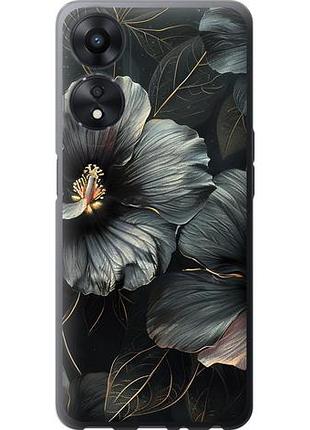 Чехол на oppo a78 5g черные цветы из силикона fch_0154531