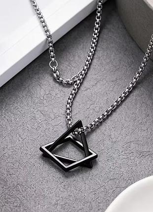 Геометрический подвес triangle square с цепочкой 60 см, из медицинской стали под серебро чорний
