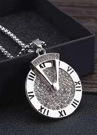 Поворотний кулон-годинник з римськими цифрами roman clock з медичної сталі під срібло