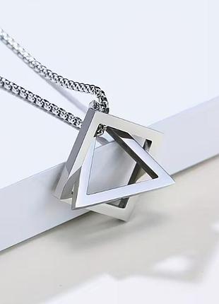 Геометрический подвес triangle square с цепочкой 60 см, из медицинской стали под серебро