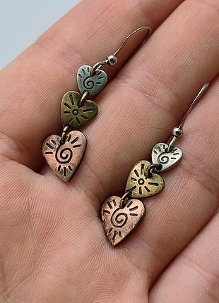 Винтажные серьгиavon 2000 года "tritone heart drop" в стиле бохо