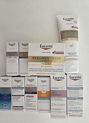 Набір антивіковий денний крем проти зморшок та пігментації eucerin hyaluron filler+elasticity spf 30 та крем для рук проти пігментних плям