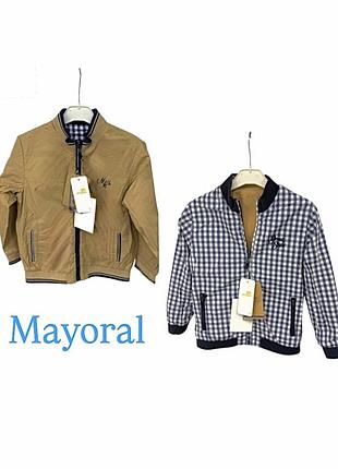 Нова з бірками двостороння вітрівка mayoral для хлопчика(3414,беж/синьо-сіра клітинка) на 116 зріст