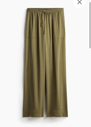 Широкі штани віскозні жіночі h&m оливкові однотонні розмір xl