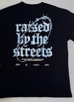 Футболка black squad raised by the streets чорна | oversize | size l | 100% cotton | y2k | drill