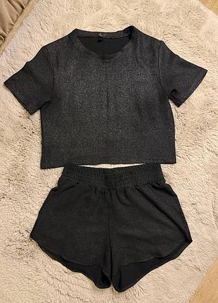 Спортивний костюм з люрексом (топ + шорти), розмір s