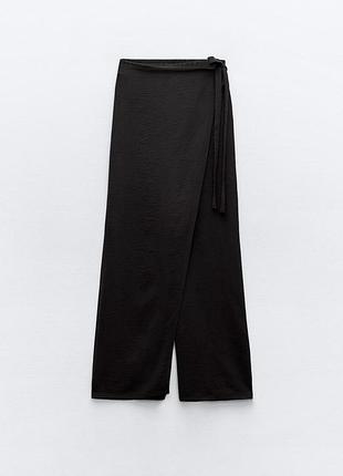 Легкі вільні жіночі штани із запахом zara чорні однотонні розмір s
