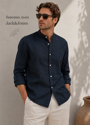 Базовая мужская рубашка из хлопка и льна р.м jack &amp;jones