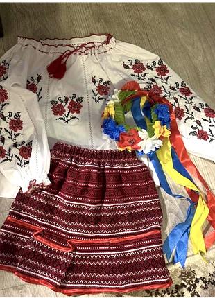 Костюм український на дівчинку , вишивака та спідниця 116-122 з вінком у подарунок