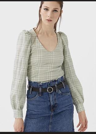 Блуза stradivarius зелена у клітинку, розмір s