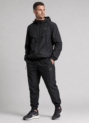 Спортивний костюм nike air чоловічий літній чорний ripstop tech плащівка легкий premium