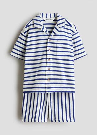 Літній оверсайз костюм у смужку h&m махровий олд мані шорти сорочка теніска