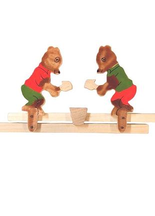 Дерев’яна механічна іграшка «мишки-ковалі» 🐻🔨
