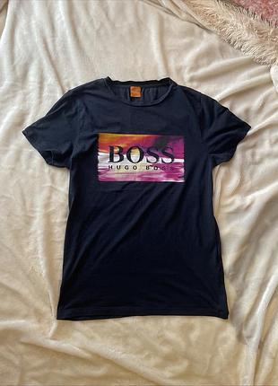 Футболка boss hugo boss original чорна чоловіча l 100% бавовна з логотипом